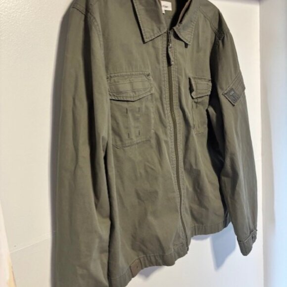 Calvin Klein L Khaki Green Utility Jacket Field Zip Collar Pocket Rugged Minimal - Picture 4 of 12